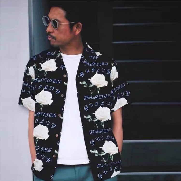 GUILTYPARTIES TIGER Shirts 21ss Rose ALOHA full print, Hawaiian short-sleeved shirt for men and women