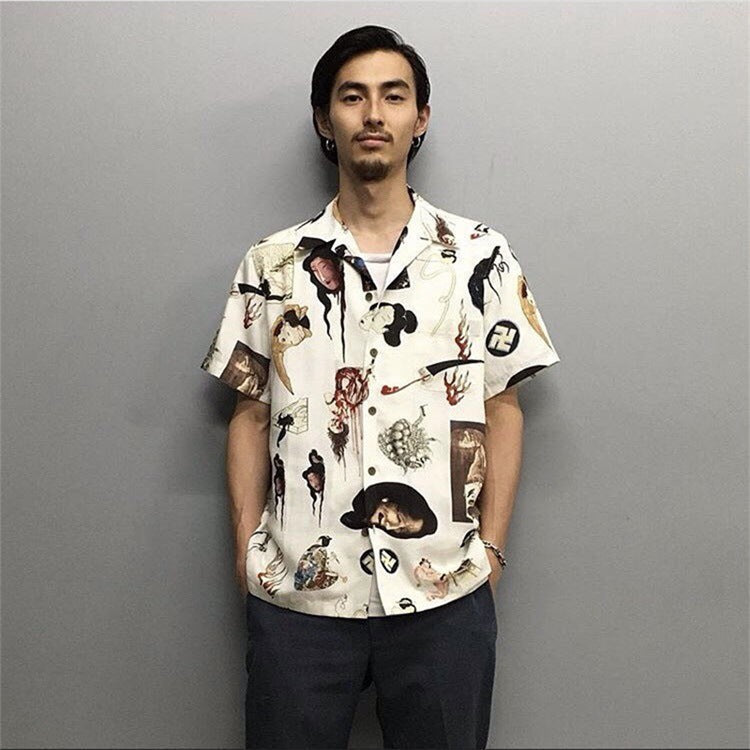 GUILTYPARTIES TIGER Shirts 18ss Ghosts Night Walk Ukiyo-e Printed Hawaiian Short Sleeve Shirt Men