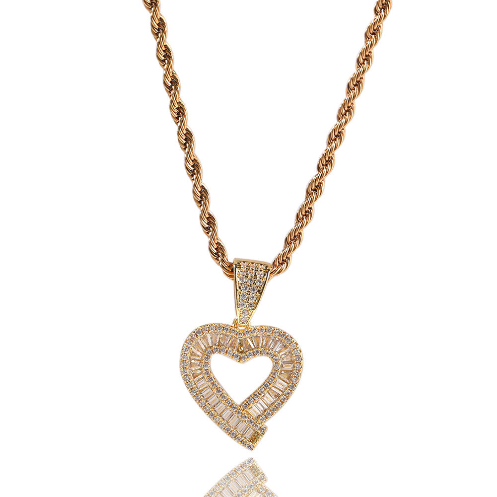 Jewelry T-Square Love Pendant Personality Trend Retro Copper Zircon St. Valentine's Spectrum Angel Pieces