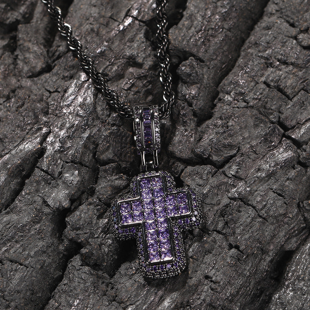 Jewelry Fashion T Square Zircon Pink Cross Necklace St. Valentine's   Spectrum