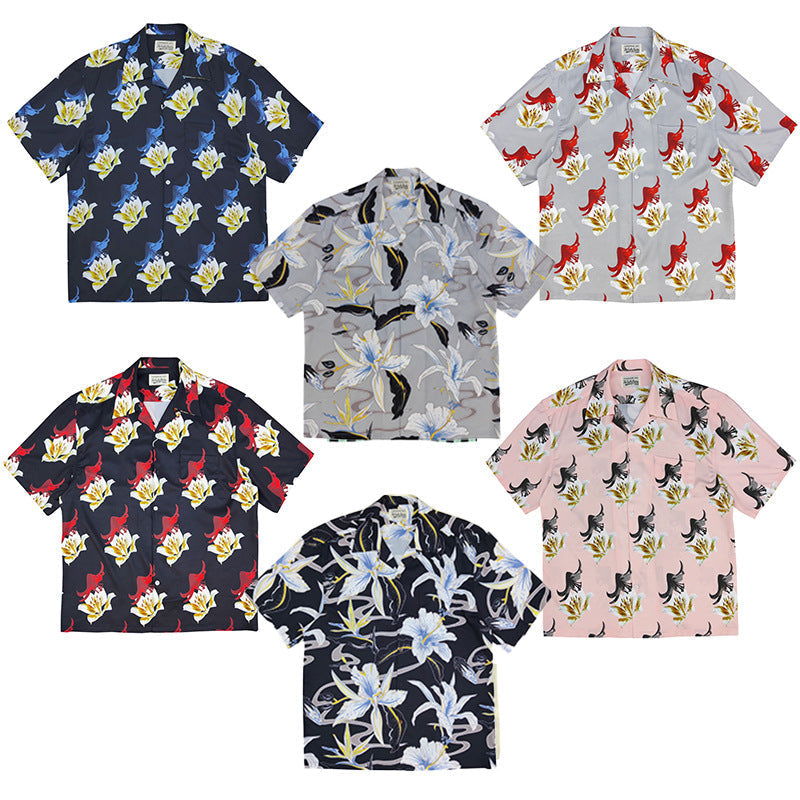 GUILTYPARTIES TIGER Shirts Limited Lily, Bird of Paradise Rayon Hawaiian Short Sleeve Shirt Men