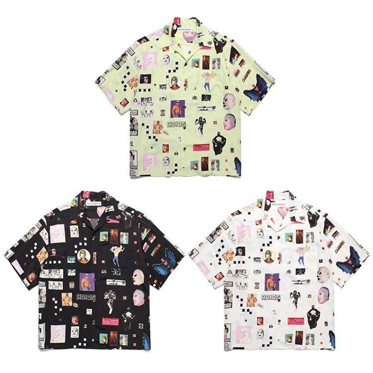 GUILTYPARTIES TIGER Shirts Figure Mask Abstract Art Rayon Hawaiian Short Sleeve Shirt