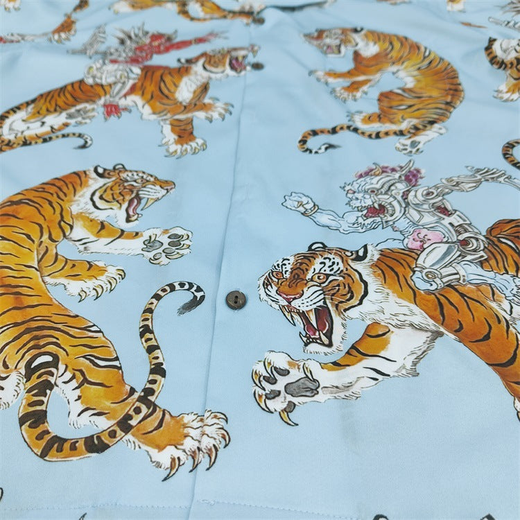 GUILTYPARTIES TIGER Long sleeved shirt Mechanical Ghost Riding Tiger Hawaiian Rayon Long Sleeve Shirt
