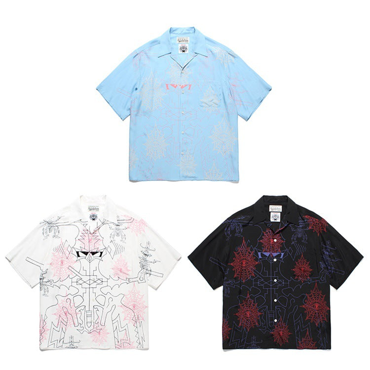 GUILTYPARTIES TIGER Shirts WOLF'S HEAD Spider Eyes, Hawaiian Short Sleeve Shirt Men