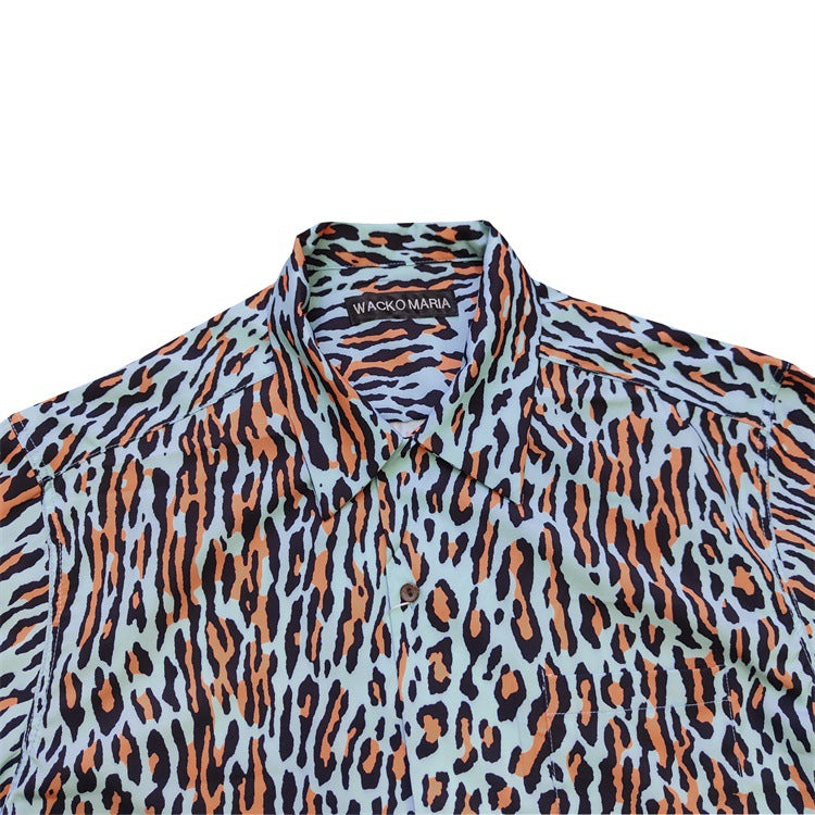 GUILTYPARTIES TIGER Shirts Leopard Rayon Hawaiian Short Sleeve Shirt Beach Shirt Men