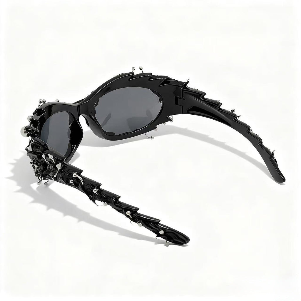 Trendy punk glasses dark asymmetrical frame