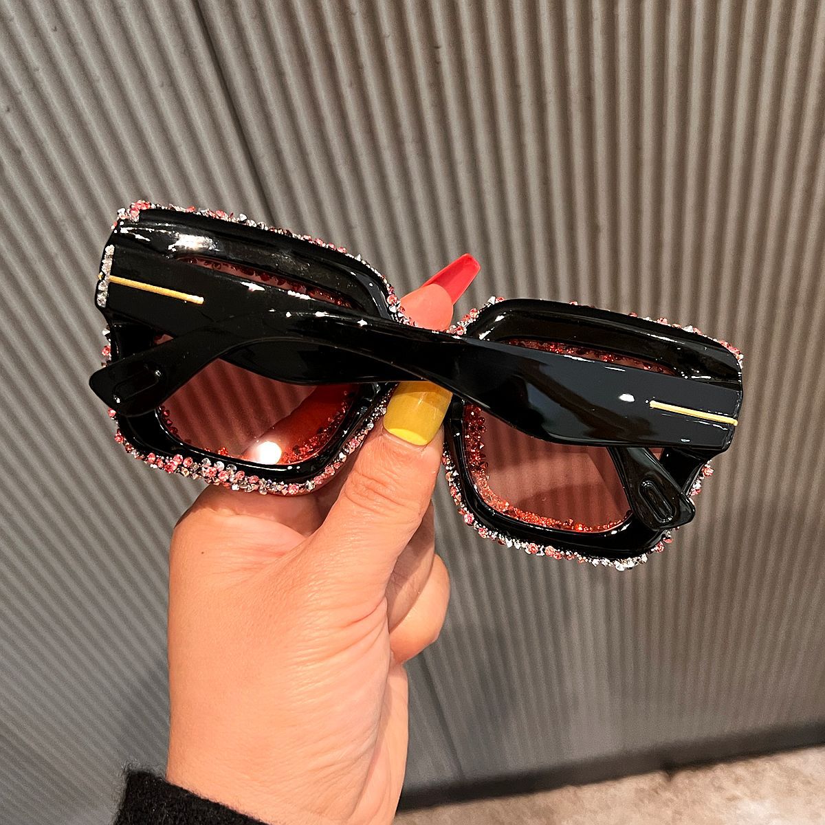Trendy punk glasses large frame rhinestones