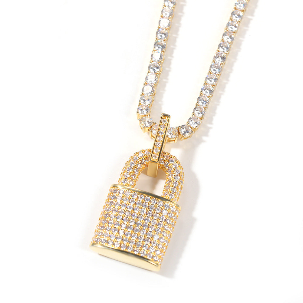 Jewelry Zircon Lock Pendant Necklace Clavicle Chain Spectrum Jesus Pieces