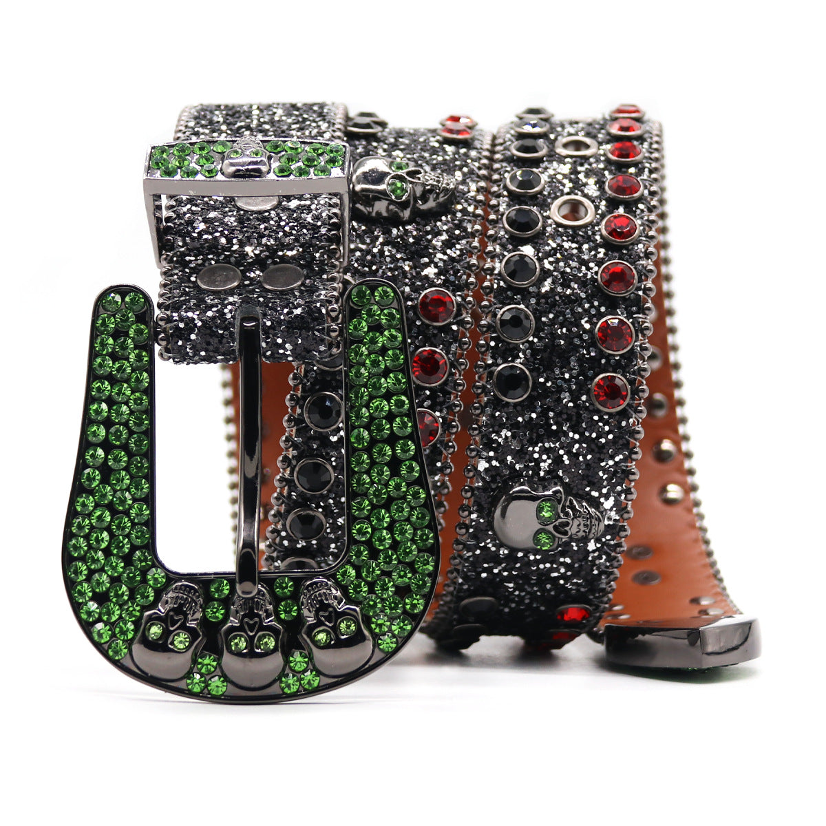Hip-hop punk rhinestone belt full diamond skull
