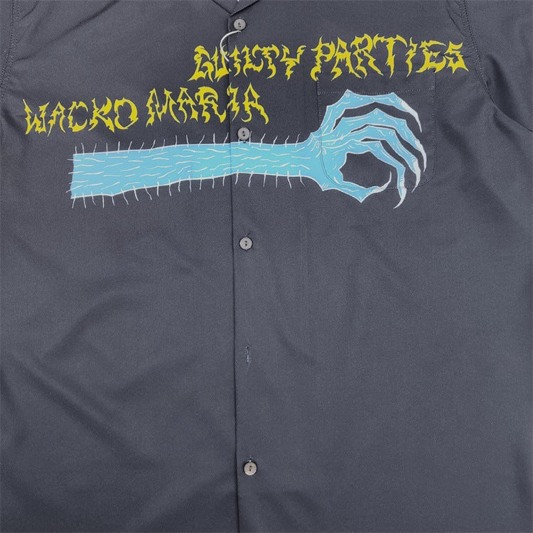 GUILTYPARTIES TIGER Shirts Ghost Graffiti Hairy Hand Illustration Hawaiian Short Sleeve Shirt