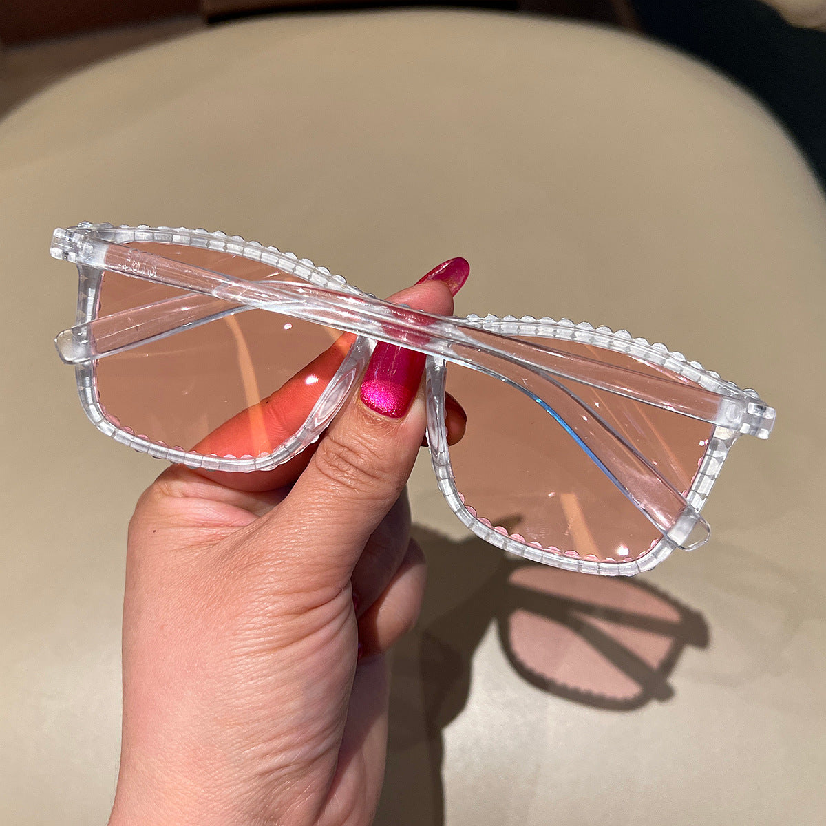 Trendy punk glasses square frame sparkling diamond