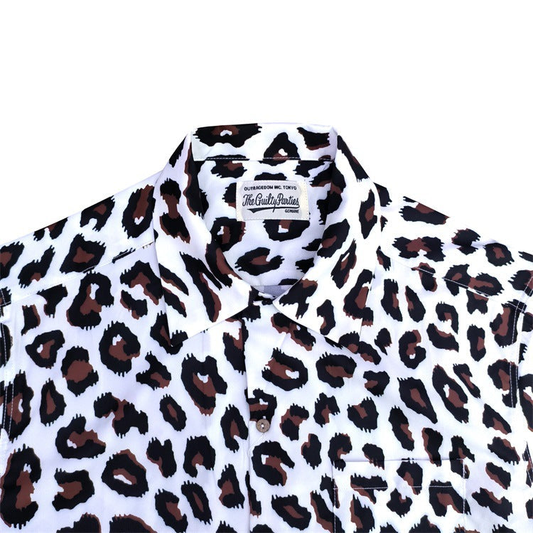 GUILTYPARTIES TIGER Shirts 23SS LEOPARD OPEN Leopard print Hawaiian short-sleeved shirt men