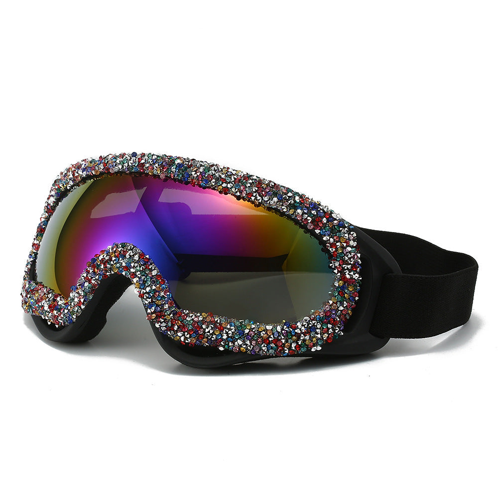 Trendy punk glasses sand and dustproof diamond windshield