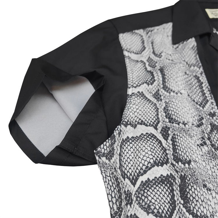 GUILTYPARTIES TIGER Shirts PYTHON OPEN COLLAR SHIRT Snake Rayon Short Sleeve Shirt
