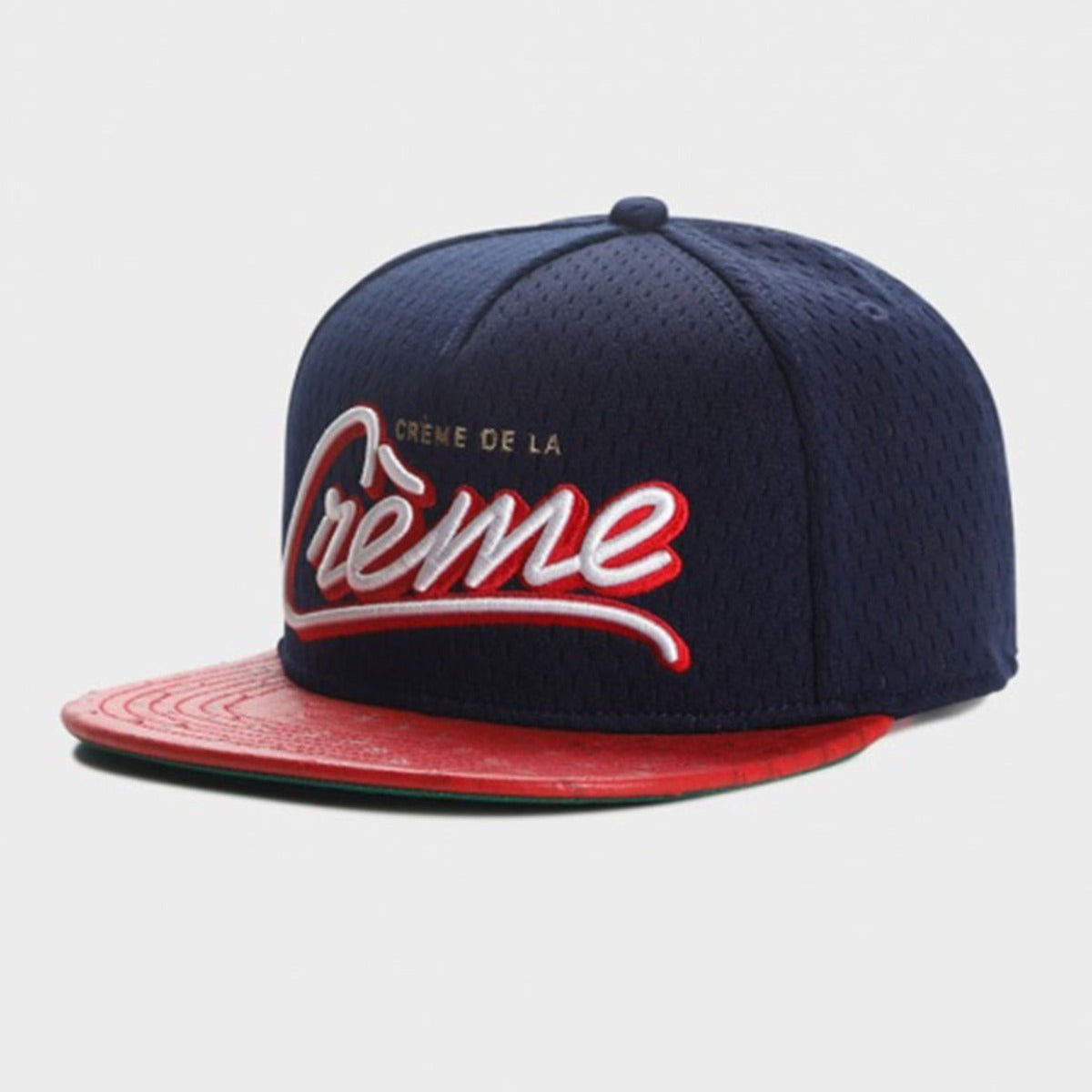 Trendy flat brimmed snapback hatsembroider la creme breathable mesh