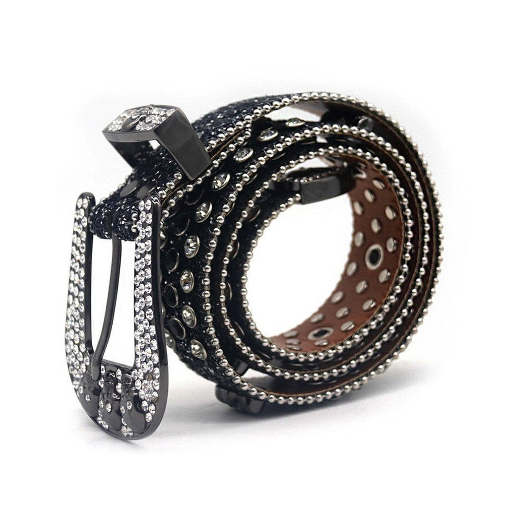 Hip-hop punk rhinestone belt men's flash silver inlaid pin buckle