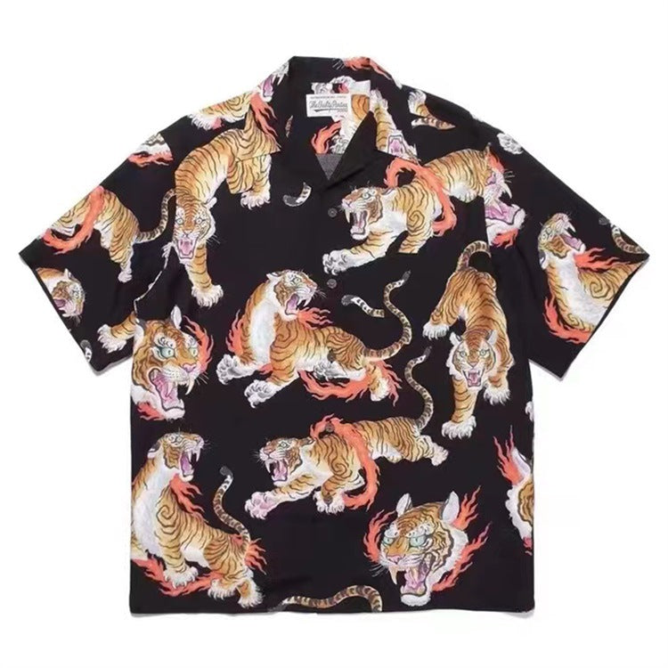 GUILTYPARTIES TIGER Shirts 22SS Limited TimLehi Fire Ring Tiger Totem, Short Sleeve Shirt Men