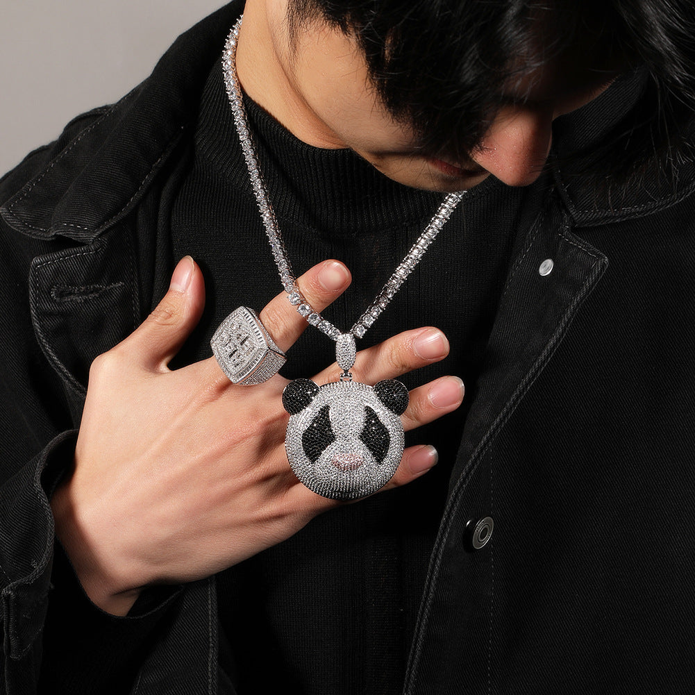Jewelry ins Silver Diamond Panda Pendant Cartoon Fashion Animal Spectrum