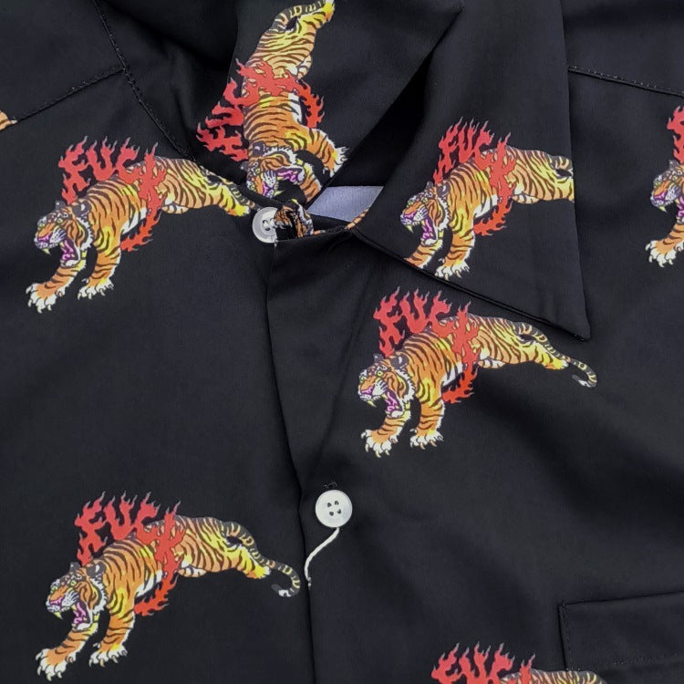 GUILTYPARTIES TIGER Shirts 22ss TIM LEHI Flame Tiger, Hawaiian Short Sleeve Shirt