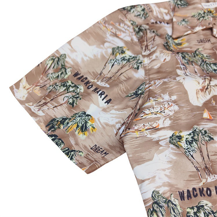 GUILTYPARTIES TIGER Shirts 24ss Coconut Island Style, Cuban Collar Casual Hawaiian Short Sleeve Shirt Men