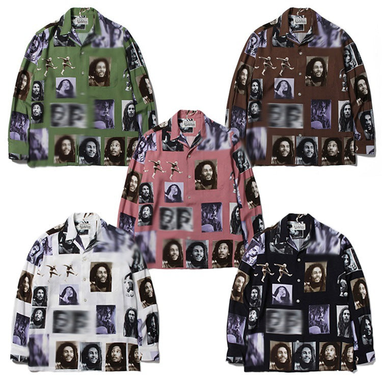 GUILTYPARTIES TIGER Long sleeved shirt bob-marley hawaii casual rayon long sleeved shirt men