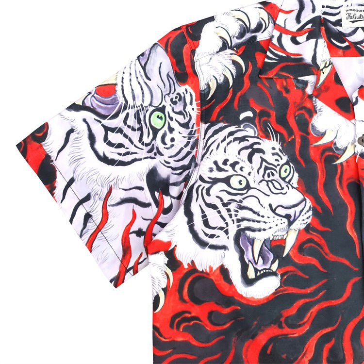 GUILTYPARTIES TIGER Shirts 23SS TIM LEHI Flame Tiger Full Print Hawaiian Short Sleeve Shirt Men
