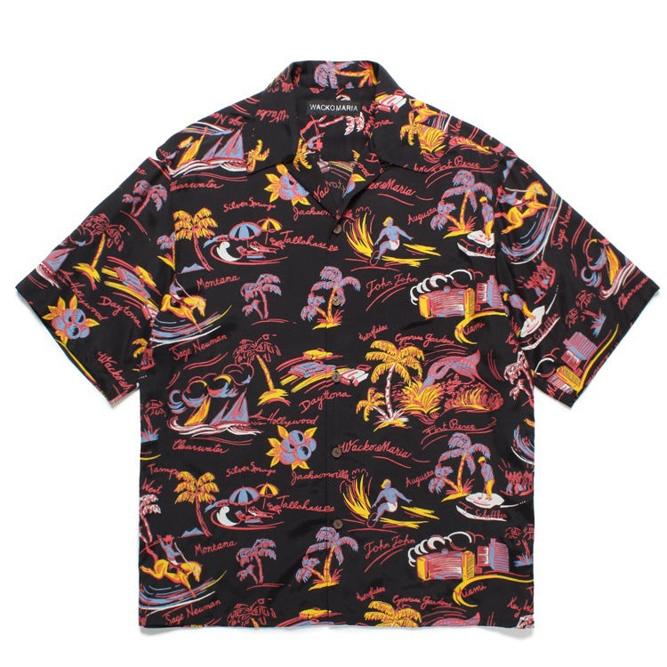 GUILTYPARTIES TIGER Shirts Island Coconut Surfing Leisure Travel Rayon Hawaiian Short Sleeve Shirt