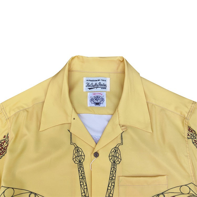 GUILTYPARTIES TIGER Long sleeved shirt COLLAR serpentine abstract rayon long-sleeved shirt men