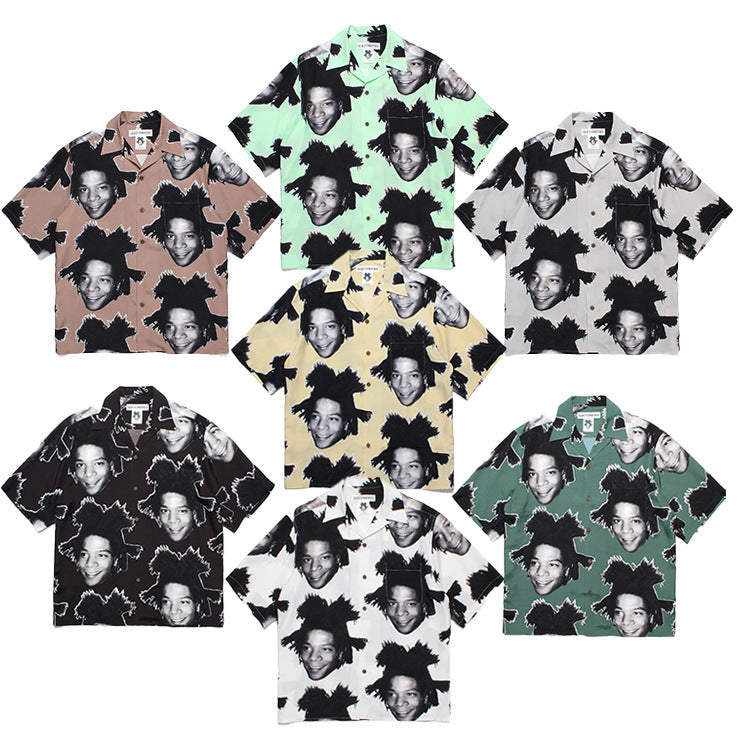 GUILTYPARTIES TIGER Shirts 23ss BASQUIAT Basquiat avatar Hawaiian short-sleeved shirt