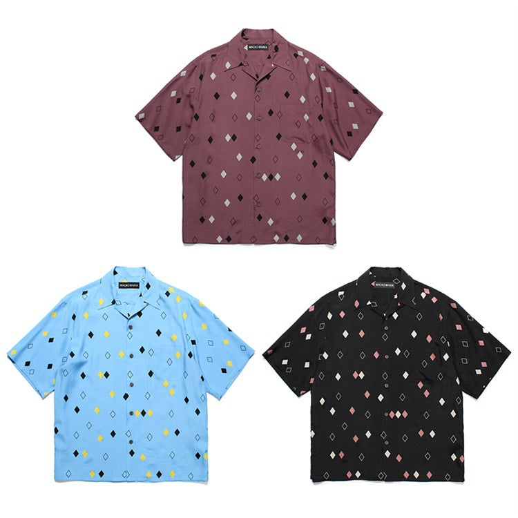GUILTYPARTIES TIGER Shirts square pattern print rayon Hawaiian short-sleeved shirt beach shirt