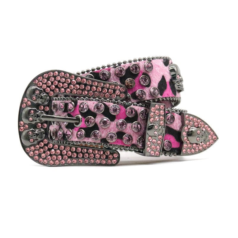 Hip-hop punk rhinestone belt gun color zinc alloy ghost head