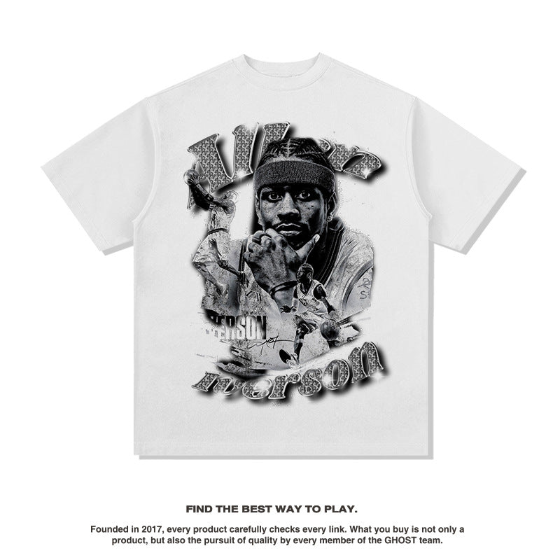 Nba T Shirt Allen Iverson Printed Short Sleeve T-shirt Loose Fashion Brand High-quality pure cotton comfortable and trendy clothing