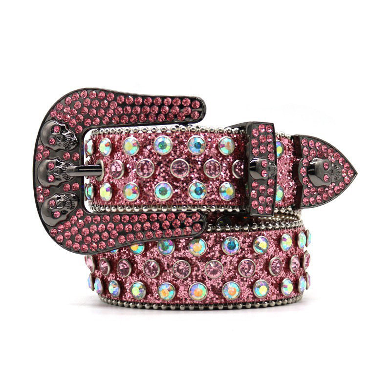 Hip-hop punk rhinestone belt skull full of diamonds