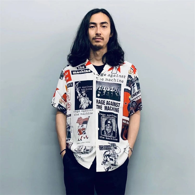 GUILTYPARTIES TIGER Shirts poster pattern, Cuban collar Hawaiian casual short-sleeved shirt for men and women