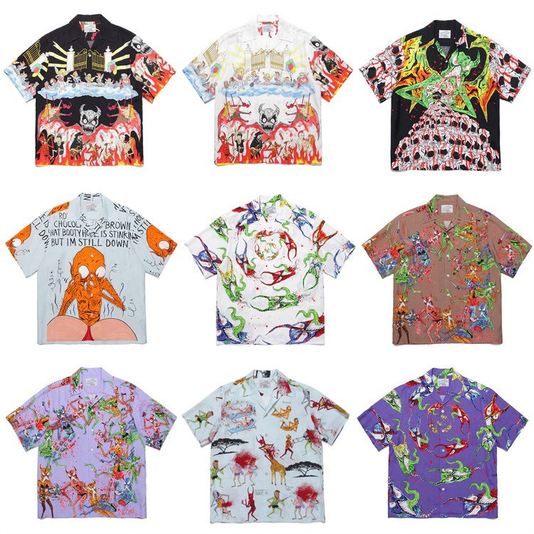 GUILTYPARTIES TIGER Shirts Anniversary Limited Ghost Graffiti Devil Angel Hawaiian Short Sleeve Shirt Men