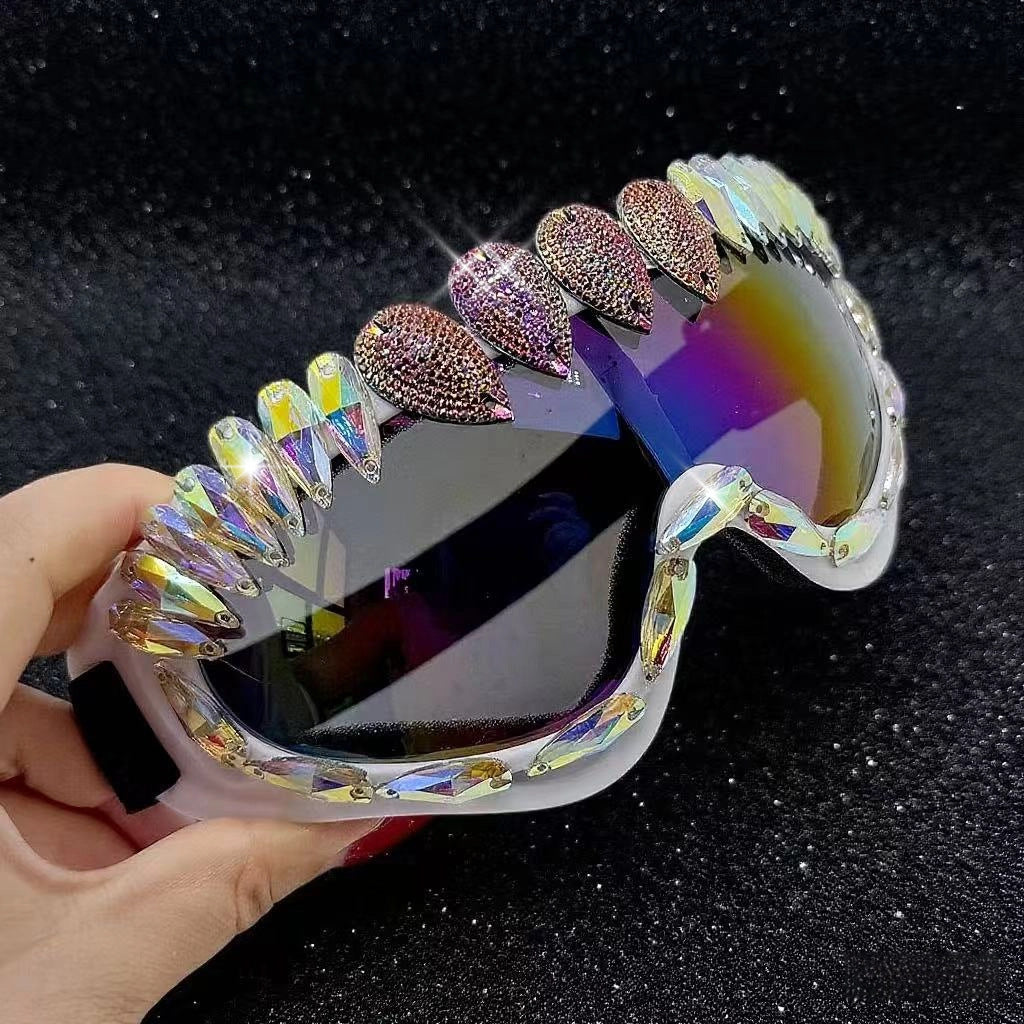 Trendy punk glasses colorful crystal