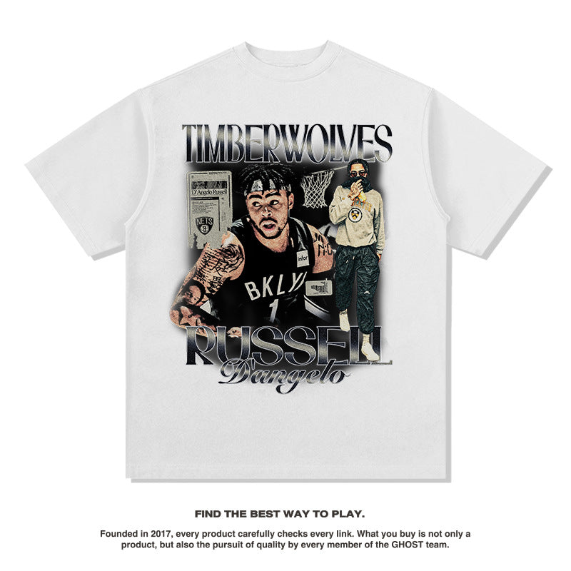 Nba T Shirt Printed Short-Sleeved T-shirt Street Washed Distressed High-quality pure cotton comfortable and trendy clothing