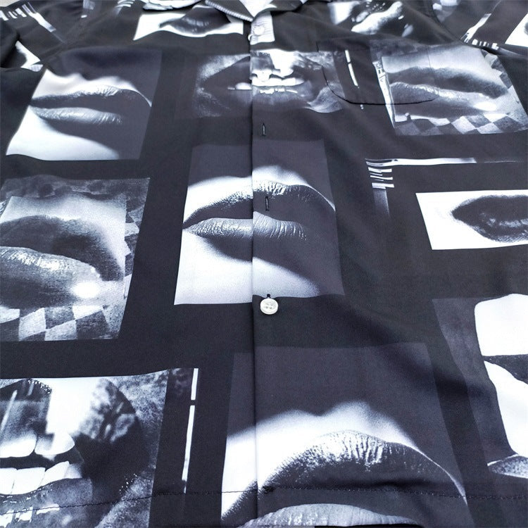 GUILTYPARTIES TIGER Shirts Moriyama Avenue, Coconut Tree, Lips Joint Hawaiian Short Sleeve Shirt Men