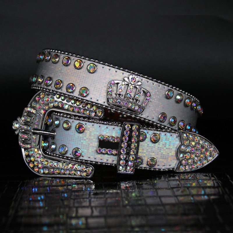Hip-hop punk rhinestone belt diamond crown belt
