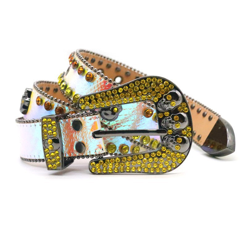Hip-hop punk rhinestone belt skull rhinestone
