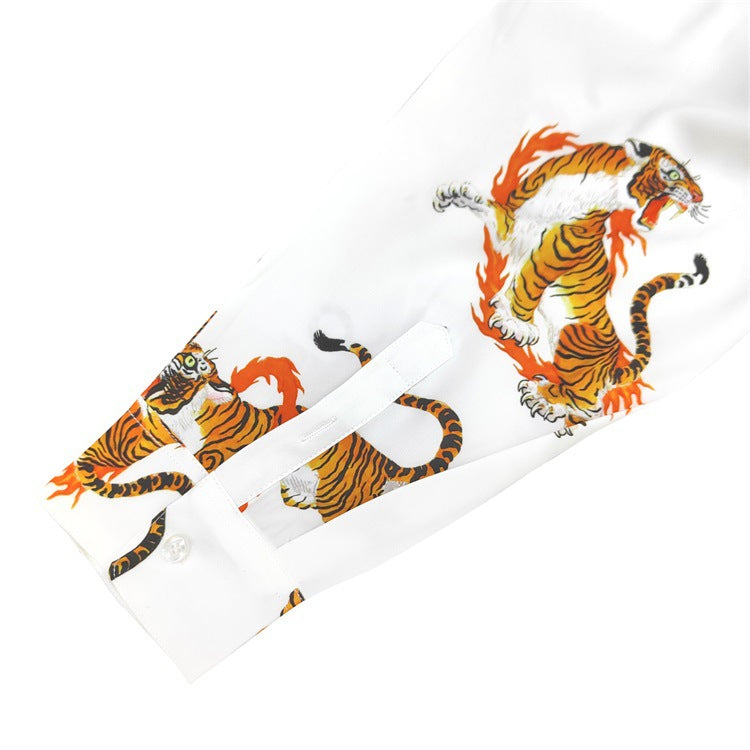 GUILTYPARTIES TIGER Long sleeved shirt TIM LEHI Downhill Tiger Fire Ring Tiger, Hawaiian Long Sleeve Shirt Men