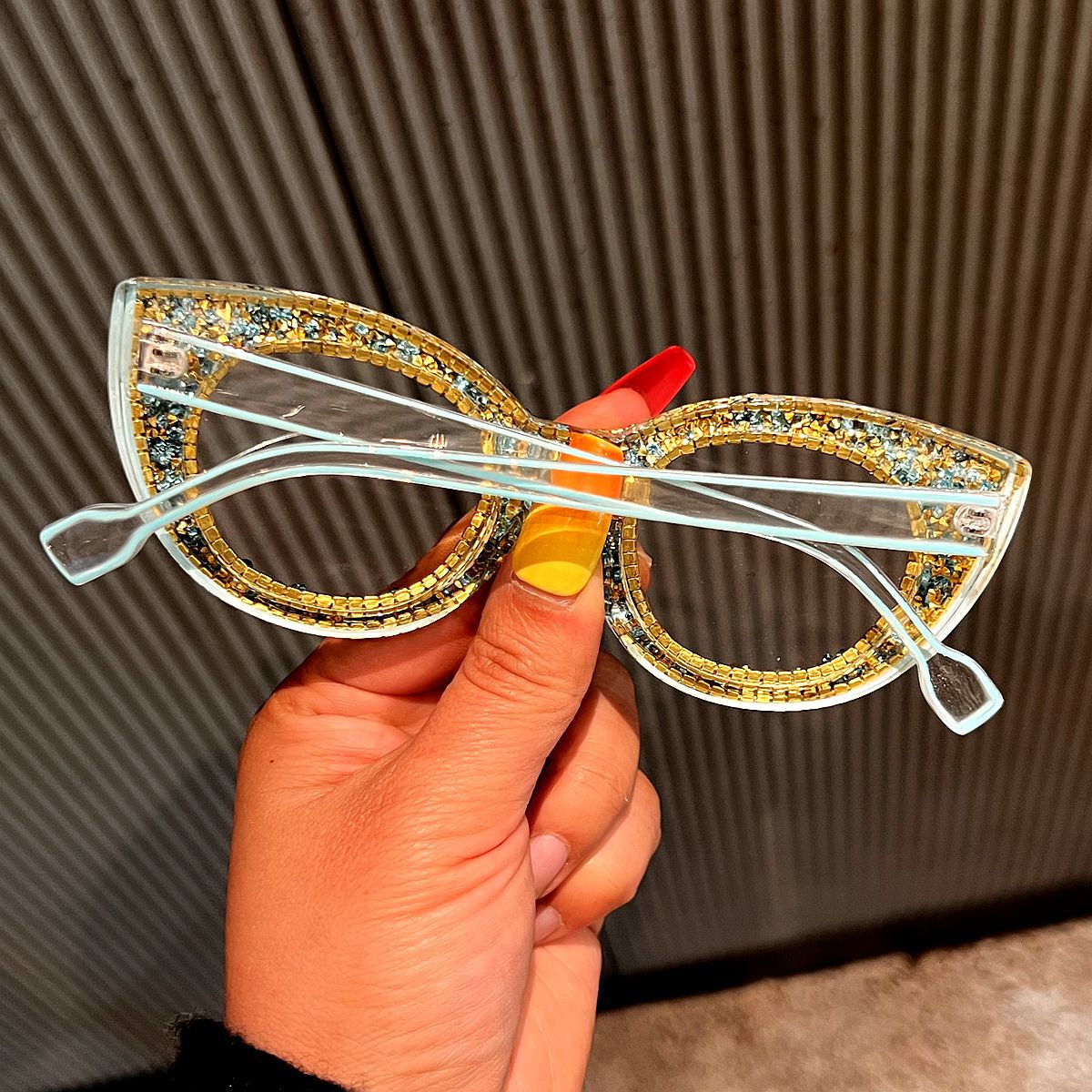 Trendy punk glasses cat eye full diamond anti-blue light retro