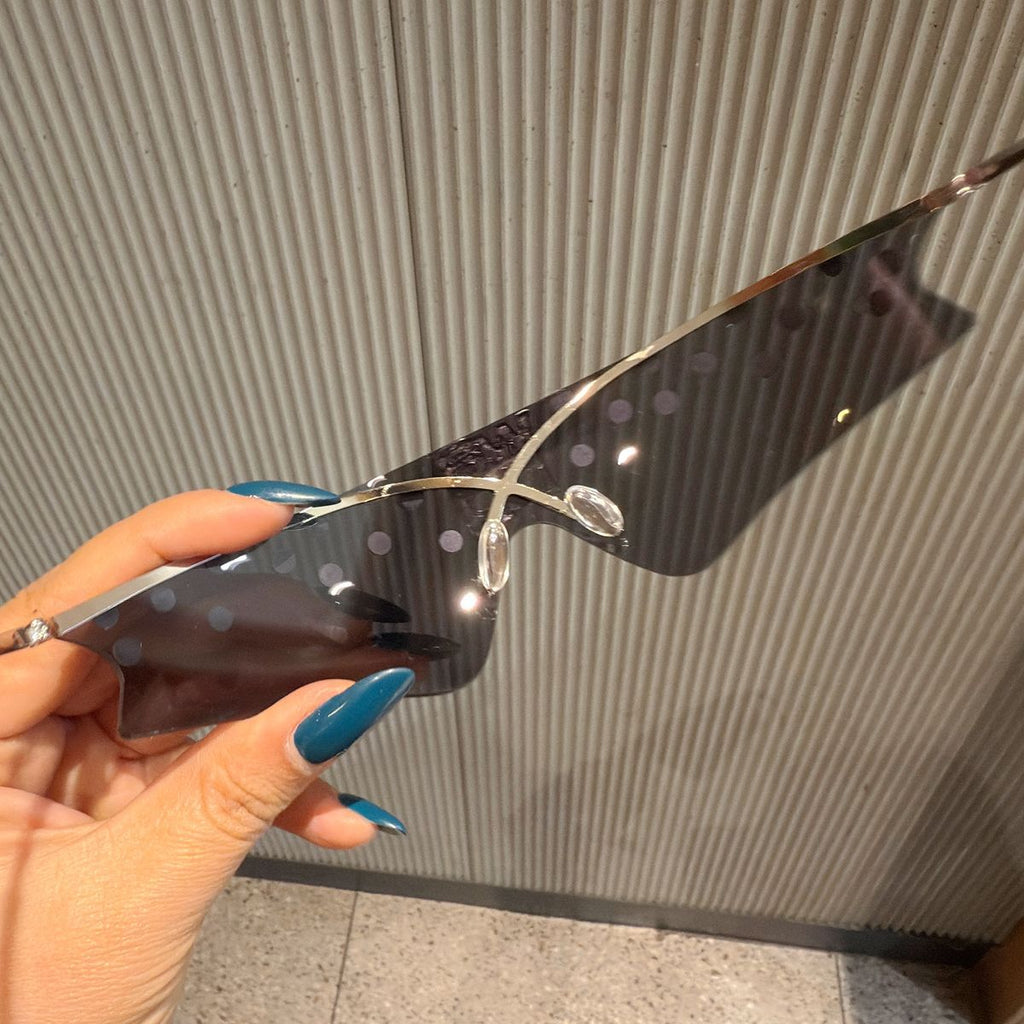 Trendy punk glasses rimless rhinestone letters