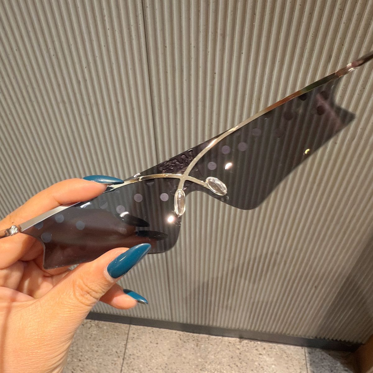 Trendy punk glasses rimless rhinestone letters