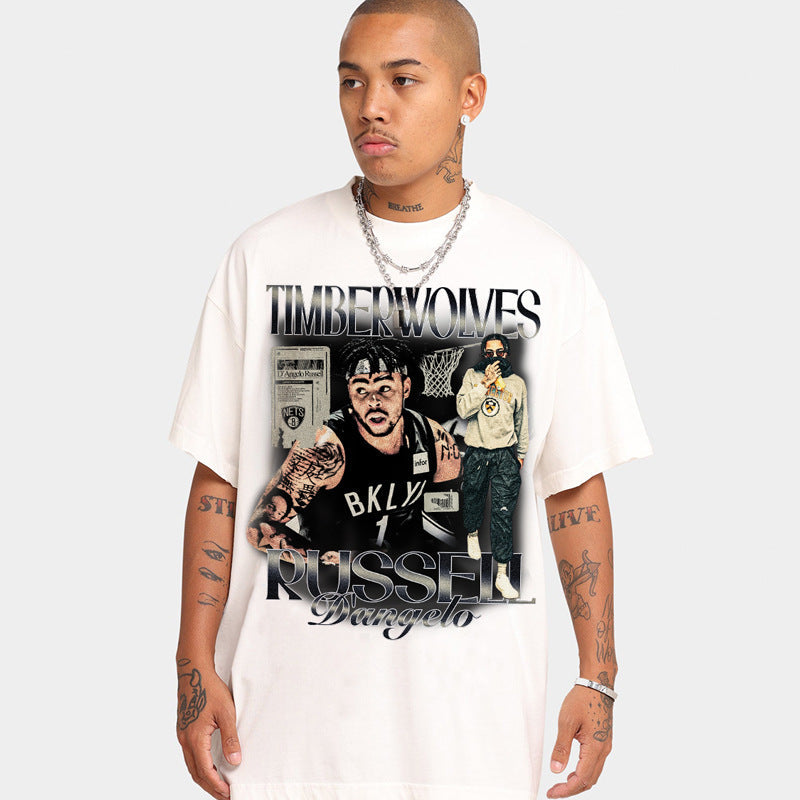 Nba T Shirt Printed Short-Sleeved T-shirt Street Washed Distressed High-quality pure cotton comfortable and trendy clothing