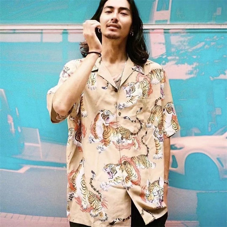 GUILTYPARTIES TIGER Shirts 22SS Limited TimLehi Fire Ring Tiger Totem, Short Sleeve Shirt Men