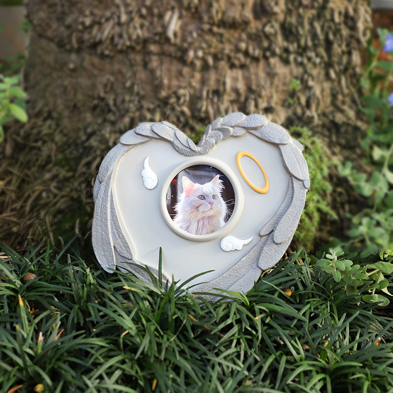 Pet Grave Marker Pet Funeral Memorial Love Angel Tombstone Cat Dog with Frame Heart Sacrifice Tag Ornament