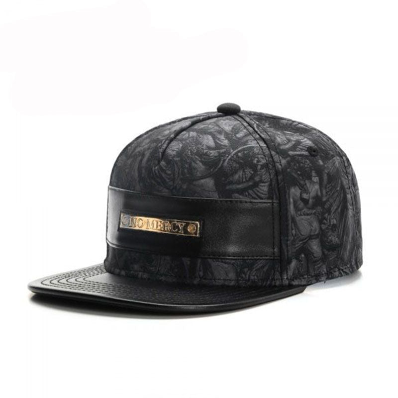 Trendy flat brimmed snapback hatsmetal inlay