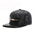 Trendy flat brimmed snapback hatsmetal inlay