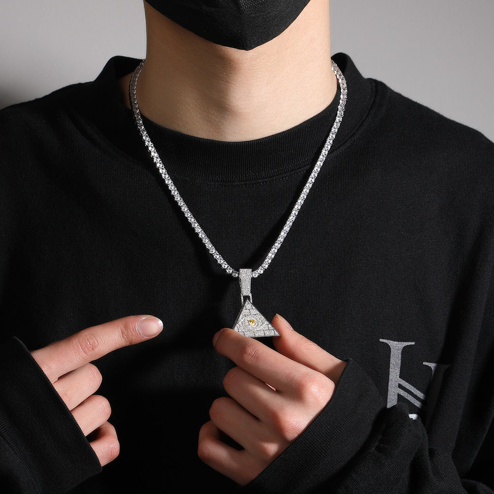 Jewelry Pyramid Eye Pendant Personality Necklace with Diamonds Royalty Dog Tags Spectrum